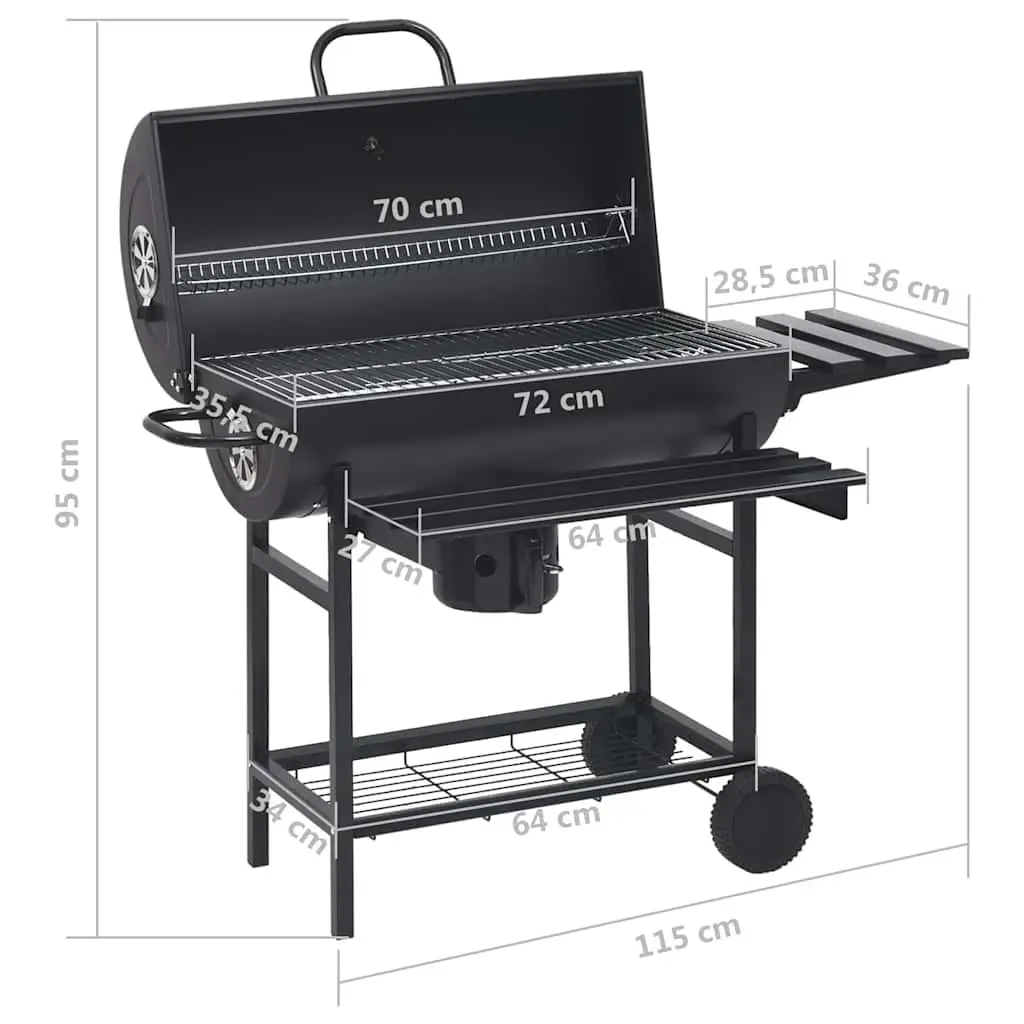 Barrel Charcoal BBQ Grill with Storage and Mobility