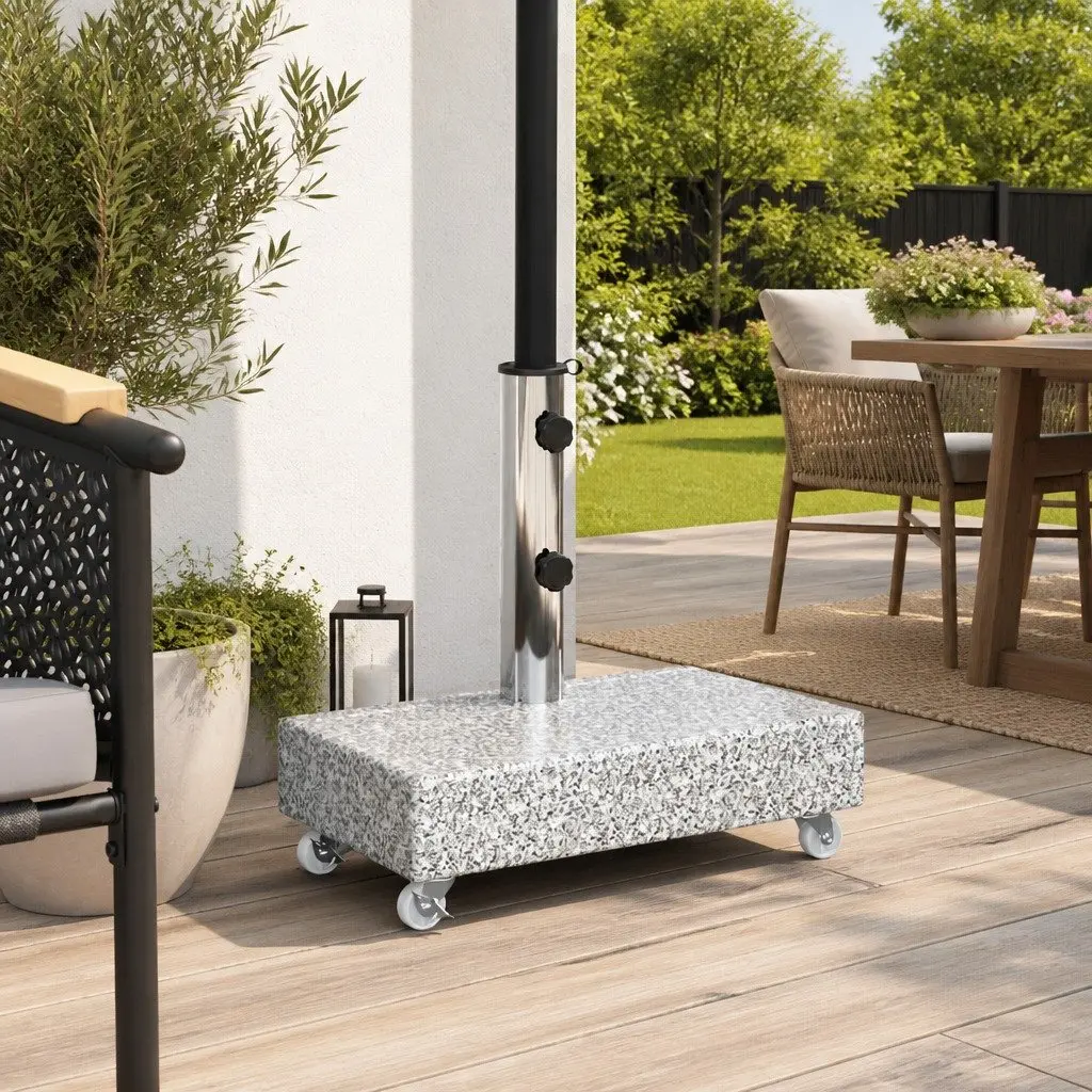 Outdoor Umbrella Base Granite Heavy Duty Grey 45 x 25 x 8.3 cm Parasol Holder Garden Patio Stand