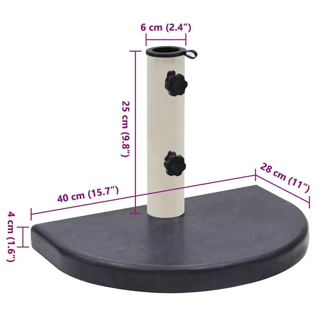 Half-Round Umbrella Base Black Granite Construction Outdoor Parasol Holder 40x28x4cm