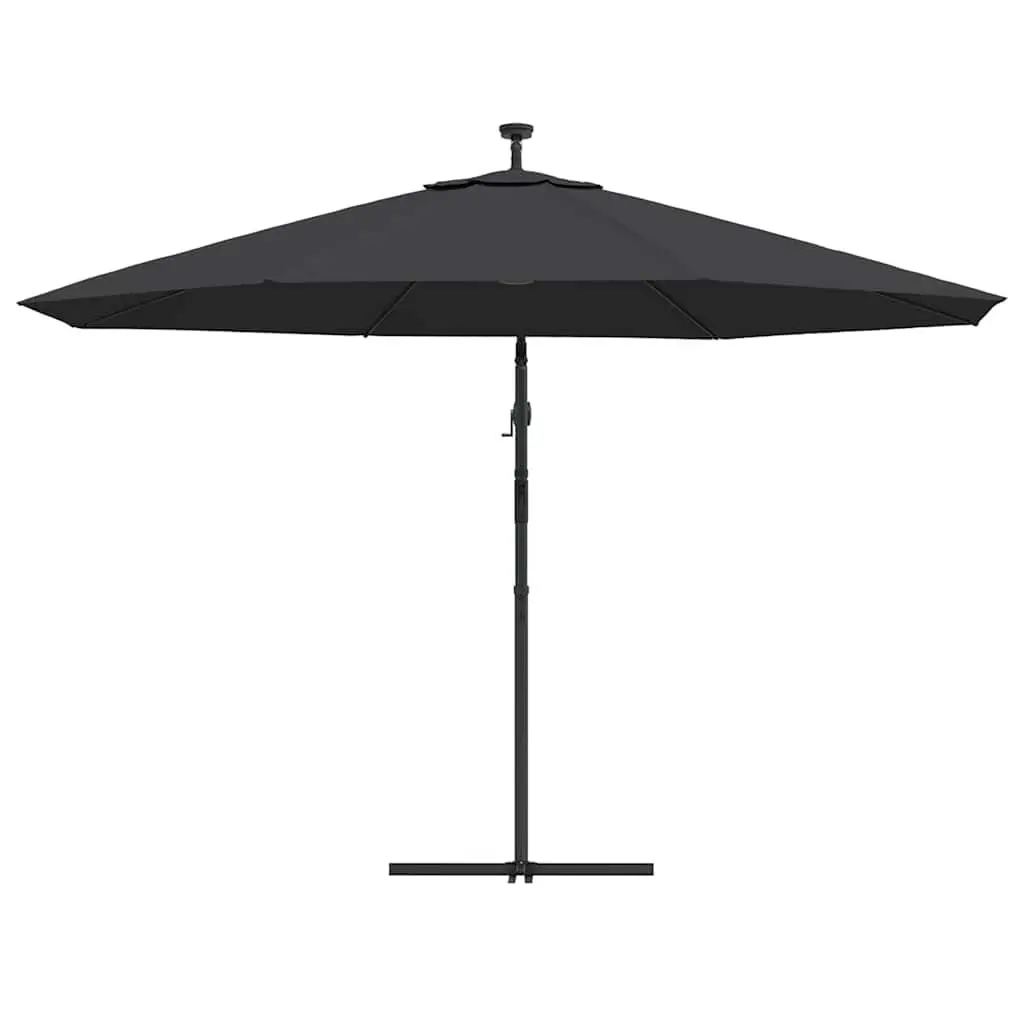 Cantilever Umbrella 350cm Black UV Protective Polyester Outdoor Hanging Parasol with Solar LED Lights