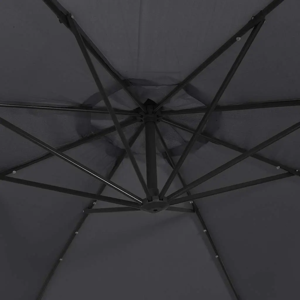 Cantilever Umbrella 350cm Black UV Protective Polyester Outdoor Hanging Parasol with Solar LED Lights