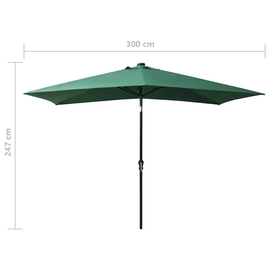 Garden Parasol 2x3m Green Outdoor Patio Umbrella LED Lights Solar Powered Crank
