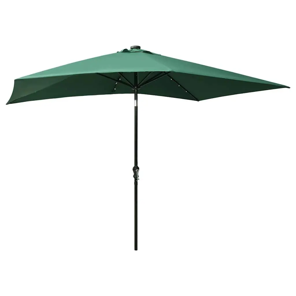 Garden Parasol 2x3m Green Outdoor Patio Umbrella LED Lights Solar Powered Crank