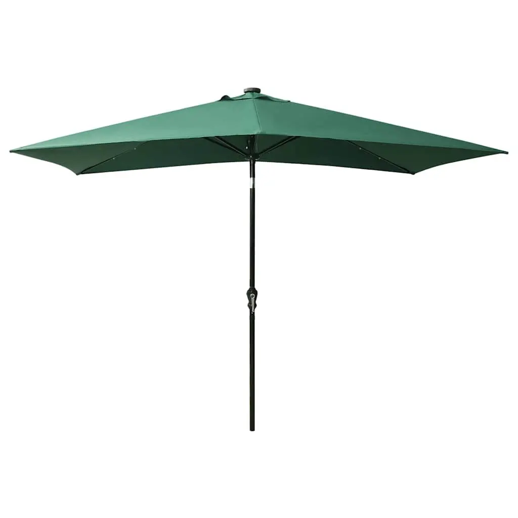 Garden Parasol 2x3m Green Outdoor Patio Umbrella LED Lights Solar Powered Crank