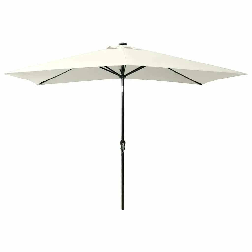 Garden Parasol 2x3m Beige Outdoor Sunshade with LED Lights Steel Pole Crank Tilt