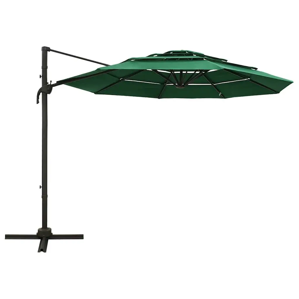 Garden Parasol Polyester 3x3m Green 4-Tier Outdoor Sunshade Patio Umbrella Crank Tilt