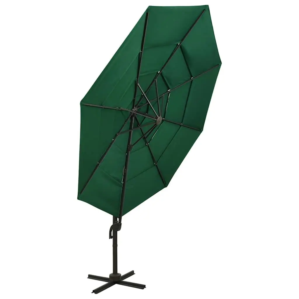 Garden Parasol Polyester 3x3m Green 4-Tier Outdoor Sunshade Patio Umbrella Crank Tilt