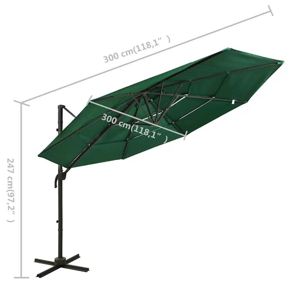 Garden Parasol Polyester 3x3m Green 4-Tier Outdoor Sunshade Patio Umbrella Crank Tilt