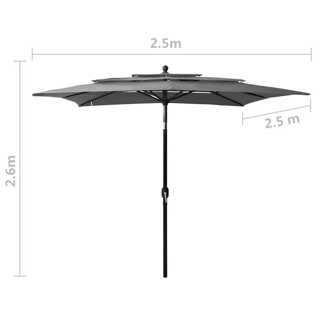 3-Tier Garden Parasol Outdoor Umbrella Patio Sunshade Crank Tilt 2.5x2.5m