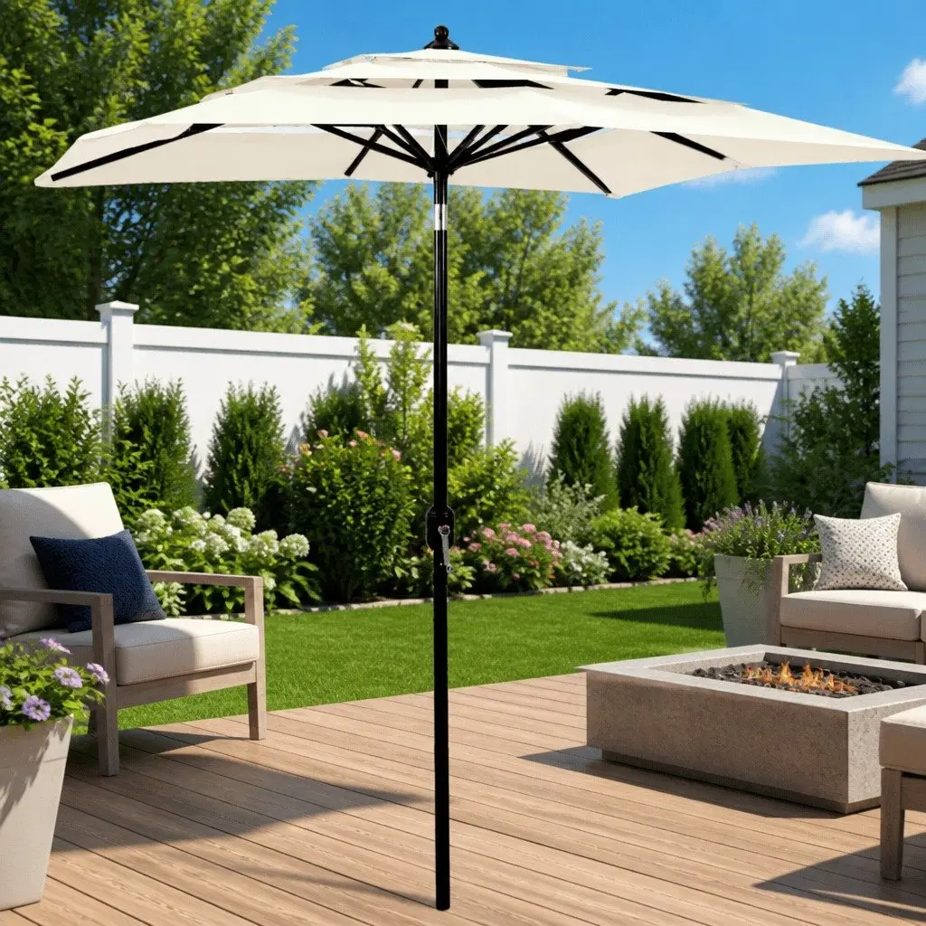 3-Tier Garden Parasol UV Protective Polyester Canopy 2x2m Beige Powder-Coated Aluminium Pole
