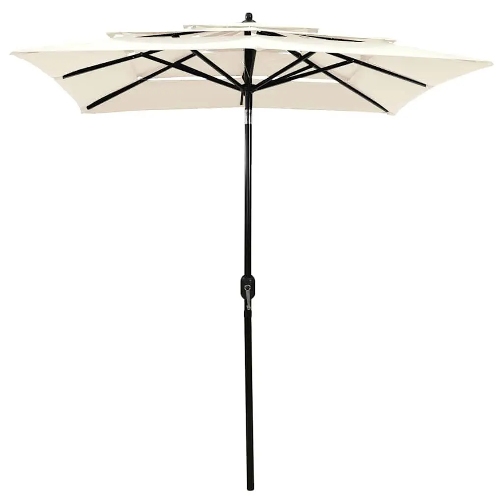 3-Tier Garden Parasol UV Protective Polyester Canopy 2x2m Beige Powder-Coated Aluminium Pole
