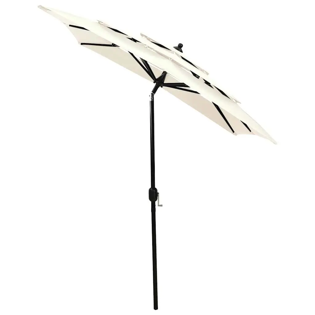 3-Tier Garden Parasol UV Protective Polyester Canopy 2x2m Beige Powder-Coated Aluminium Pole