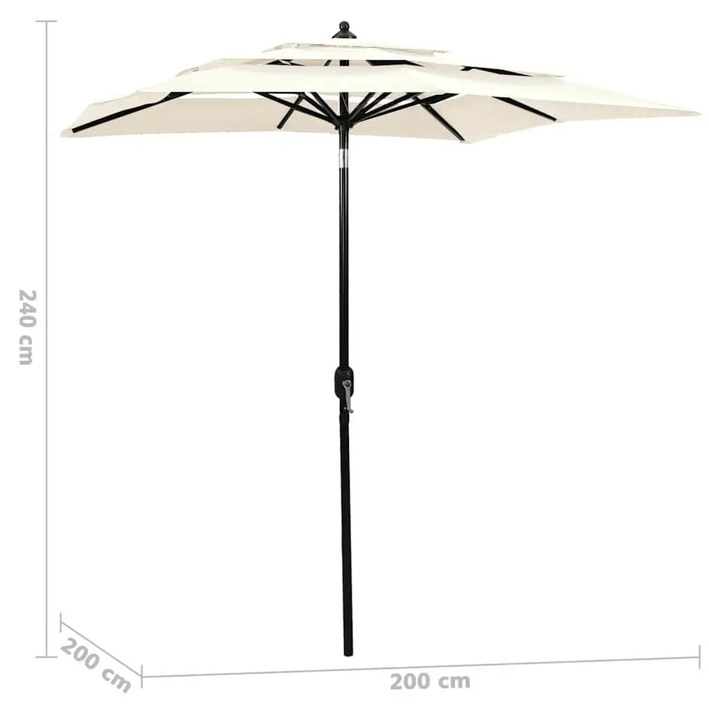 3-Tier Garden Parasol UV Protective Polyester Canopy 2x2m Beige Powder-Coated Aluminium Pole