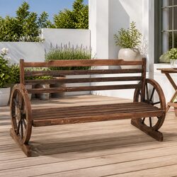 Garden Bench 142cm Outdoor Seating Solid Wood Wagon Wheel Design Patio Furniture