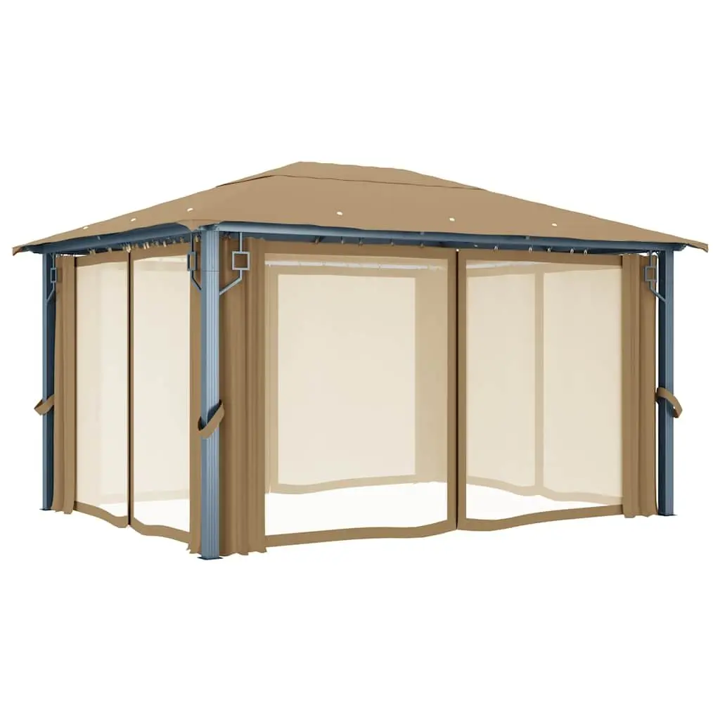 Gazebo Oxford Fabric 400x300 cm Taupe Aluminium Steel Construction Outdoor Canopy Pavilion Sunshade Shelter