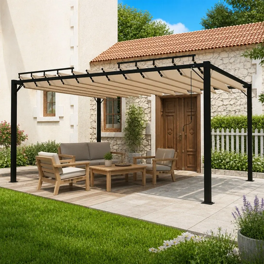Louvered Roof Gazebo Aluminium 3x4 m Taupe Outdoor Canopy for Garden Patio