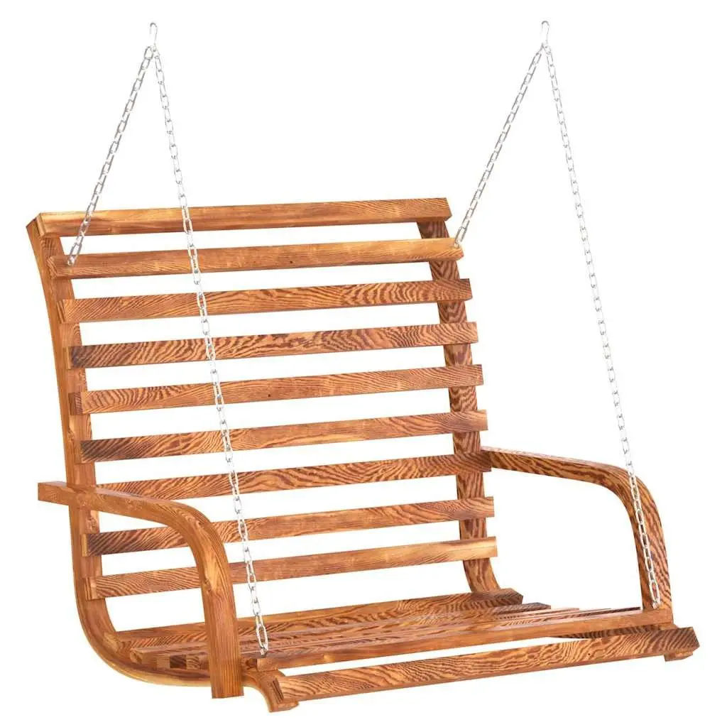 Wooden Swing Bench Outdoor Garden Porch Seating Relaxation Curved Armrest Brown