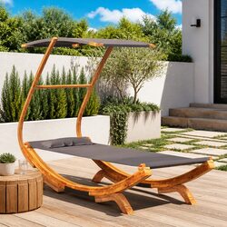Outdoor Lounge Bed with Canopy Sunbed Garden Patio Furniture Anthracite