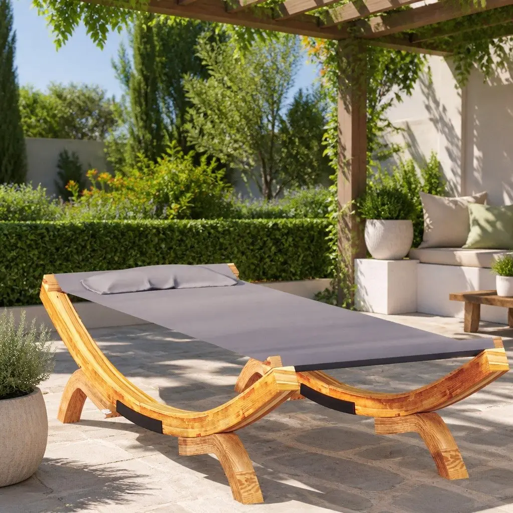 Lounge Bed Outdoor Recliner Anthracite Easy to Clean Fabric Solid Bent Wood Frame 100x188.5x44cm