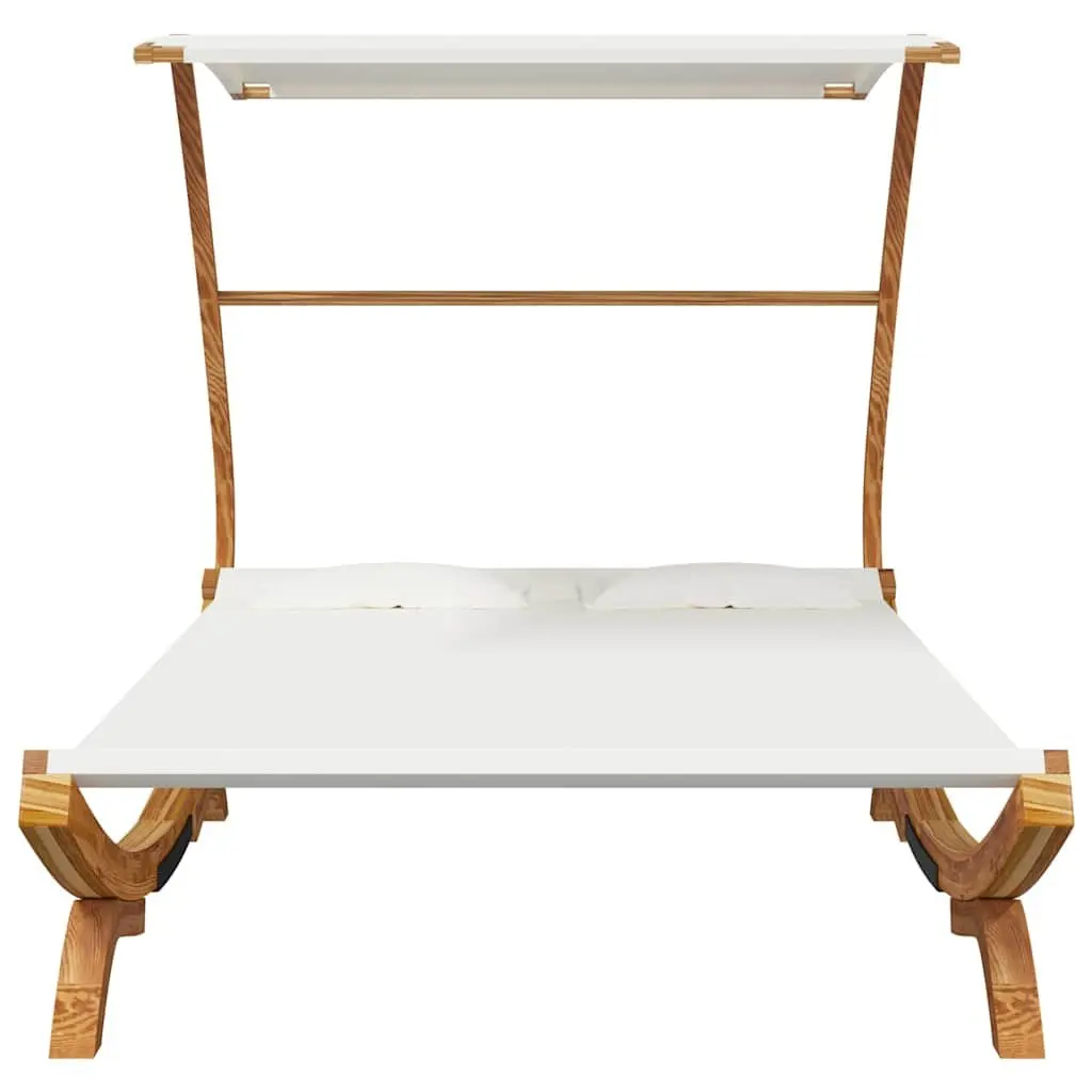 Outdoor Lounge Bed Cream Canopy Solid Bent Wood Frame 165x203x138cm Garden Patio Furniture