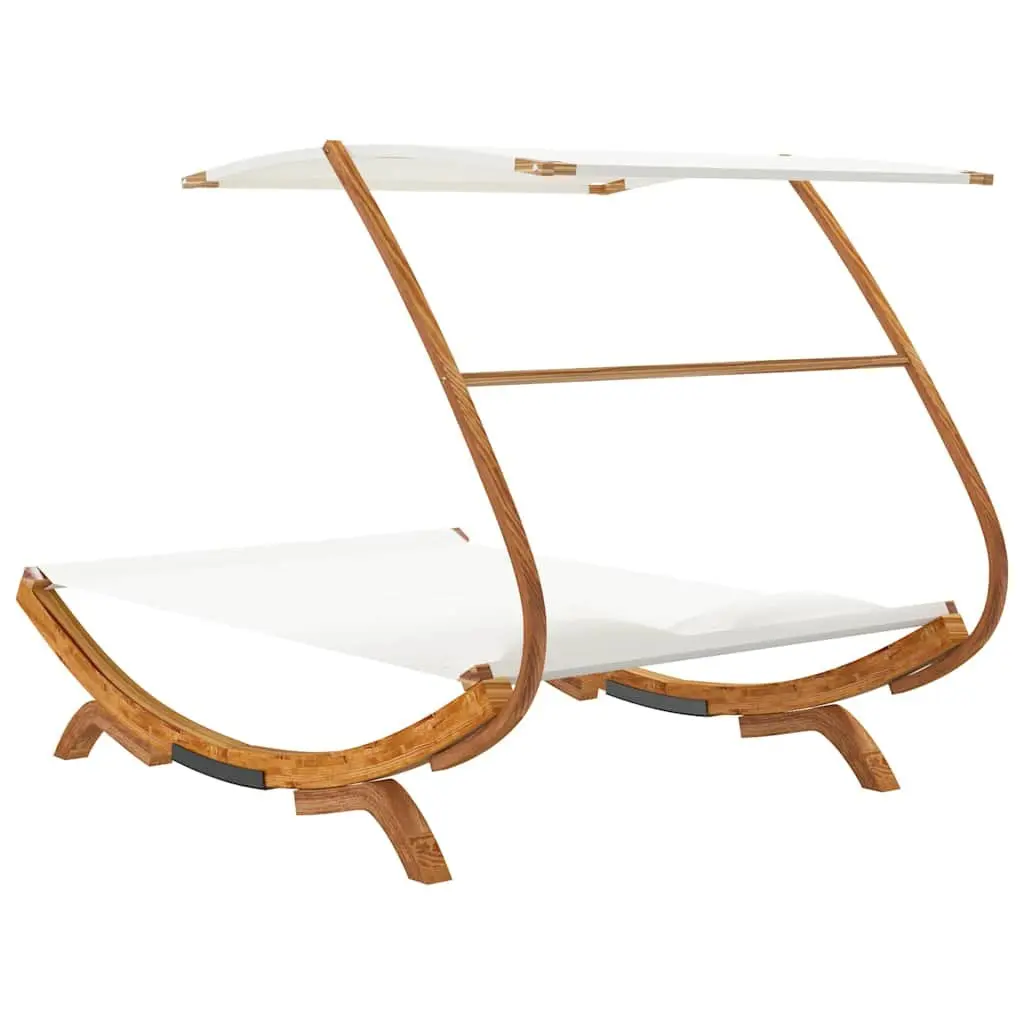Outdoor Lounge Bed Cream Canopy Solid Bent Wood Frame 165x203x138cm Garden Patio Furniture