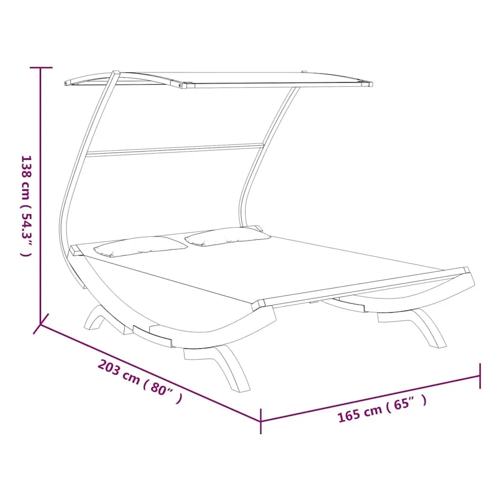 Outdoor Lounge Bed Cream Canopy Solid Bent Wood Frame 165x203x138cm Garden Patio Furniture