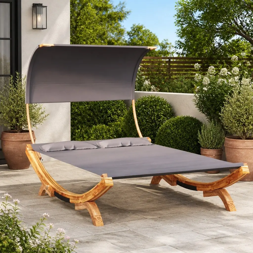 Outdoor Lounge Bed Solid Bent Wood Frame 165L x 203W x 126H cm Anthracite
