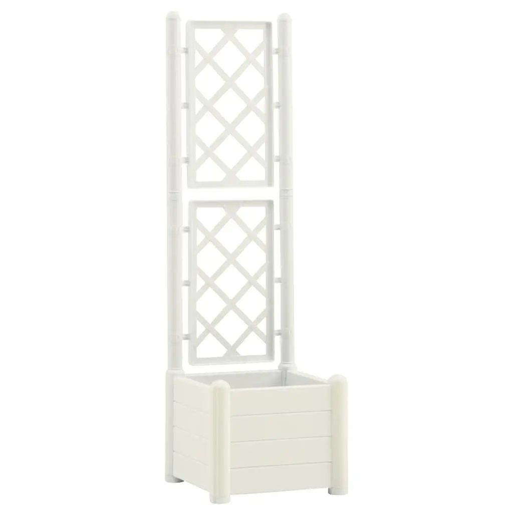 Garden Planter with Trellis Weather-Resistant 43 x 43 x 142 cm White Outdoor Raised Flower Box