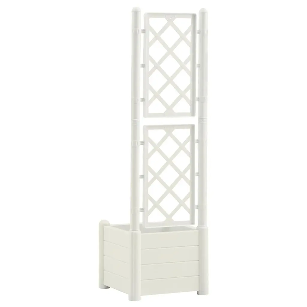 Garden Planter with Trellis Weather-Resistant 43 x 43 x 142 cm White Outdoor Raised Flower Box