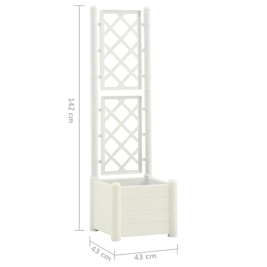 Garden Planter with Trellis Weather-Resistant 43 x 43 x 142 cm White Outdoor Raised Flower Box