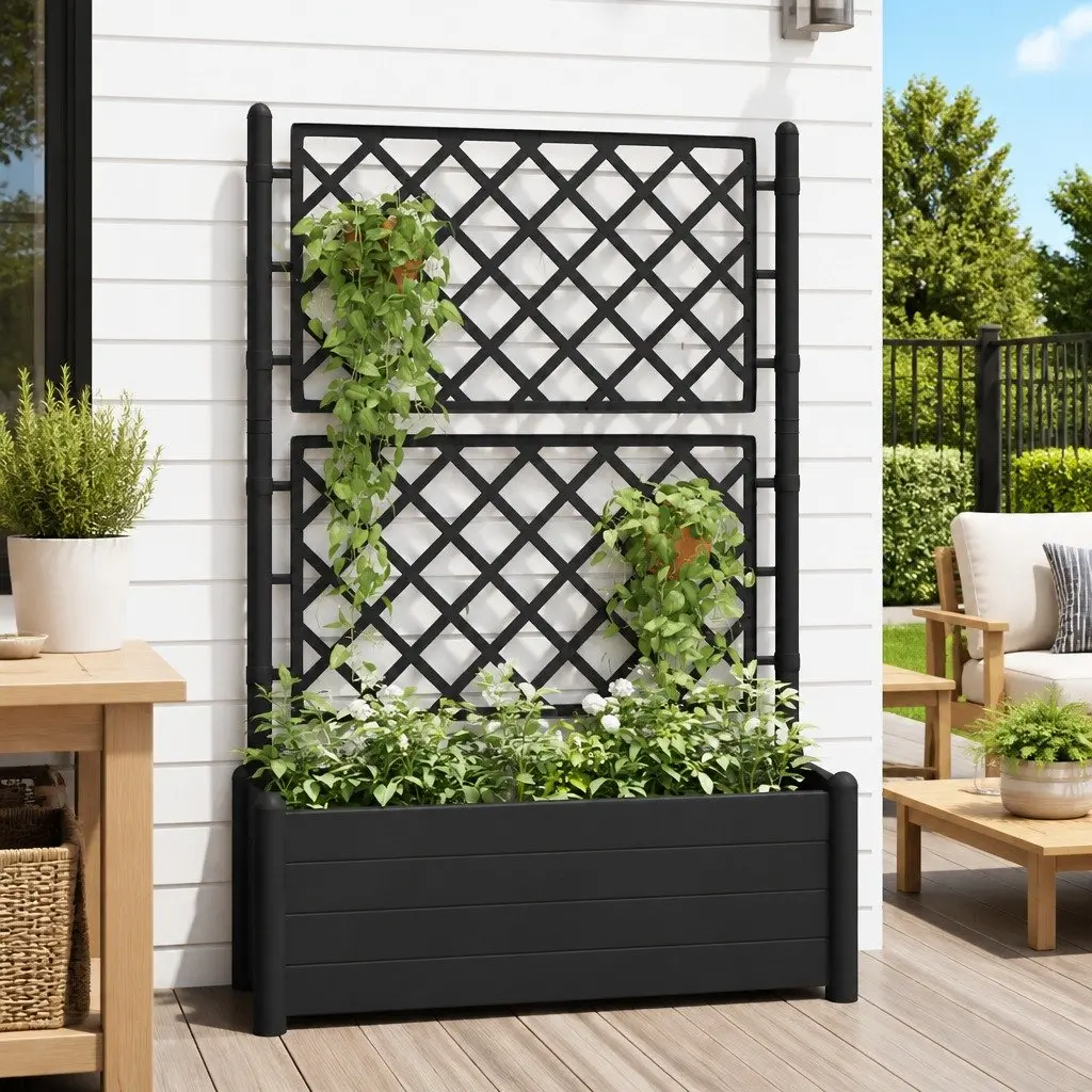 Garden Planter Raised Bed with Trellis 100 x 43 x 142 cm Anthracite
