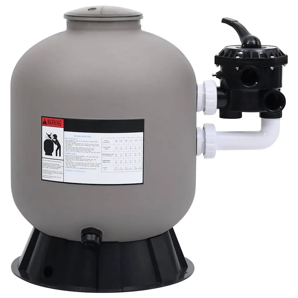 Pool Sand Filter Grey High-Density Polyethylene Side Mount 6-Way Valve Water Filtration System
