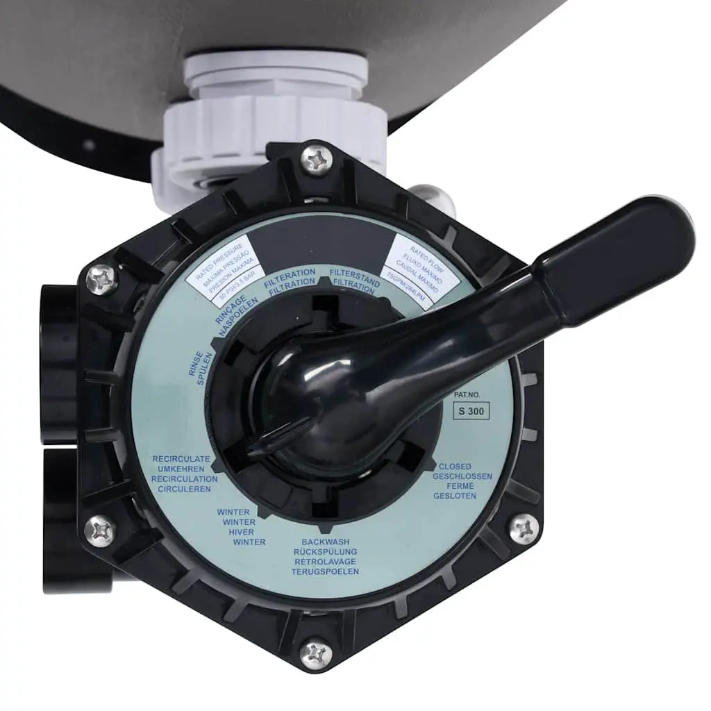 Pool Sand Filter Grey High-Density Polyethylene Side Mount 6-Way Valve Water Filtration System