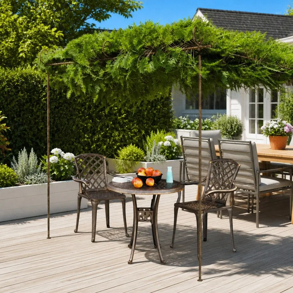 Wrought Iron Garden Pergola Brown Lean-to Structure 3x3x2.5m Outdoor Frame for Climbing Plants and Vines