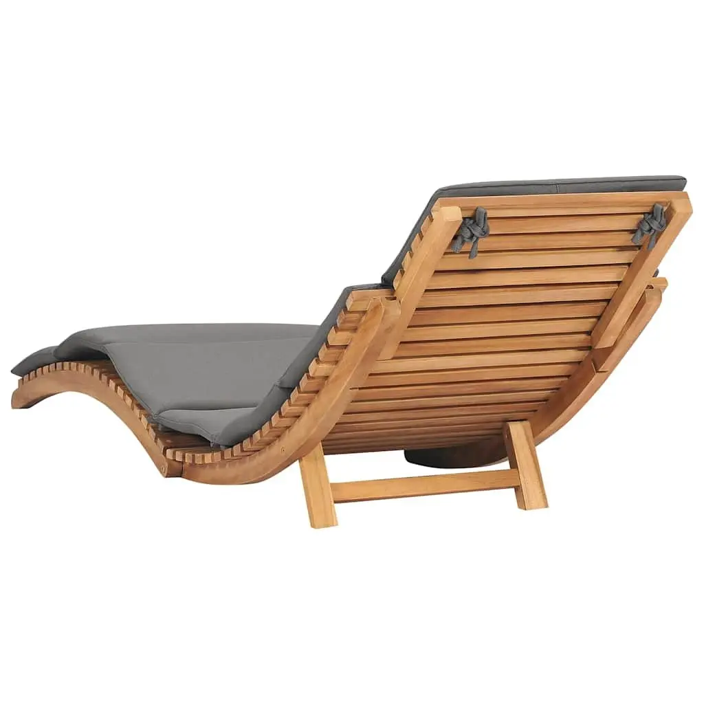 Sun Loungers Solid Teak Wood Adjustable Backrest Grey 2 pcs Folding with Cushions