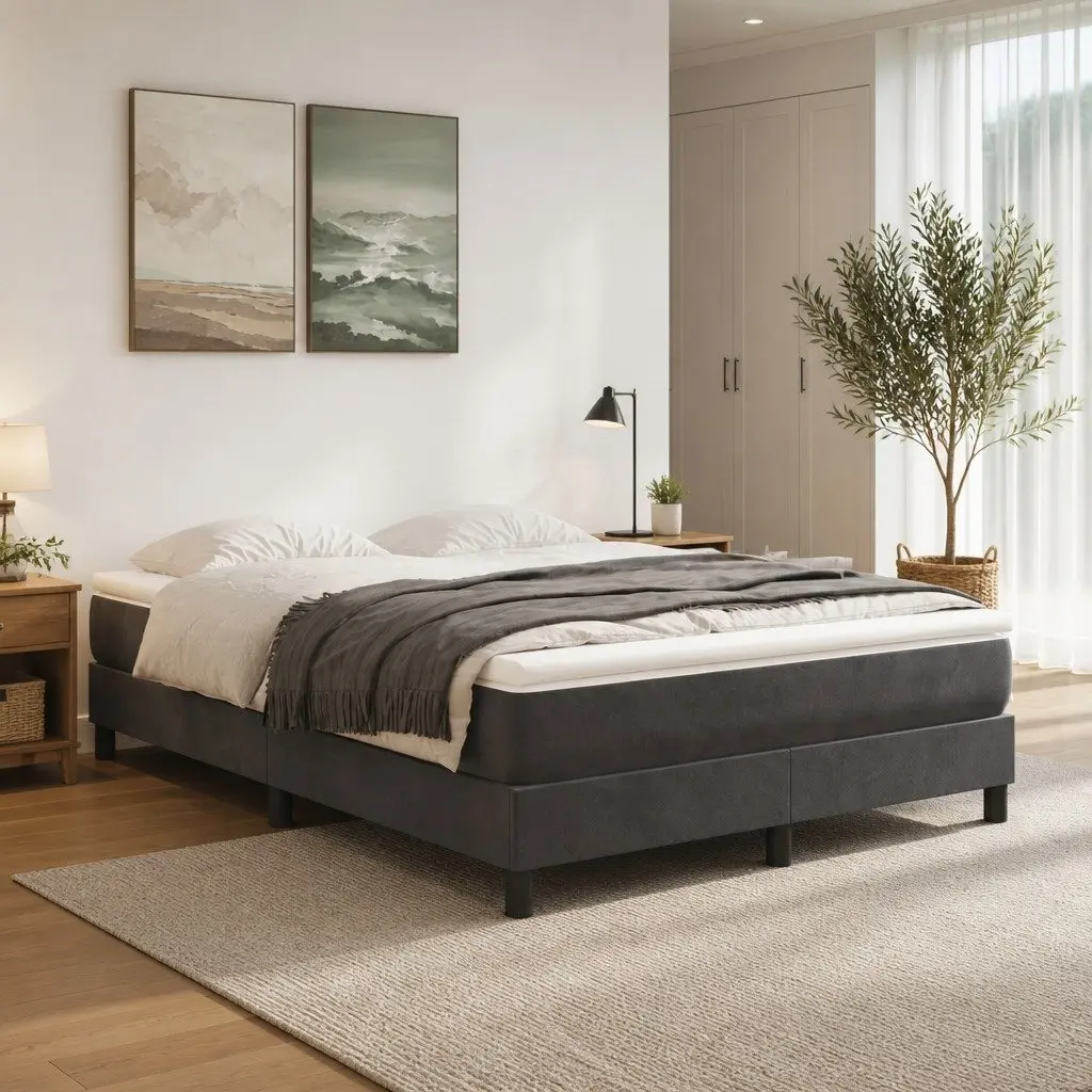 Box Spring Bed with Pocket Spring Mattress Velvet Queen Size 153x203 cm Dark Grey