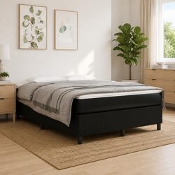 Queen Size Box Spring Bed with Pocket Spring Mattress Black Faux Leather