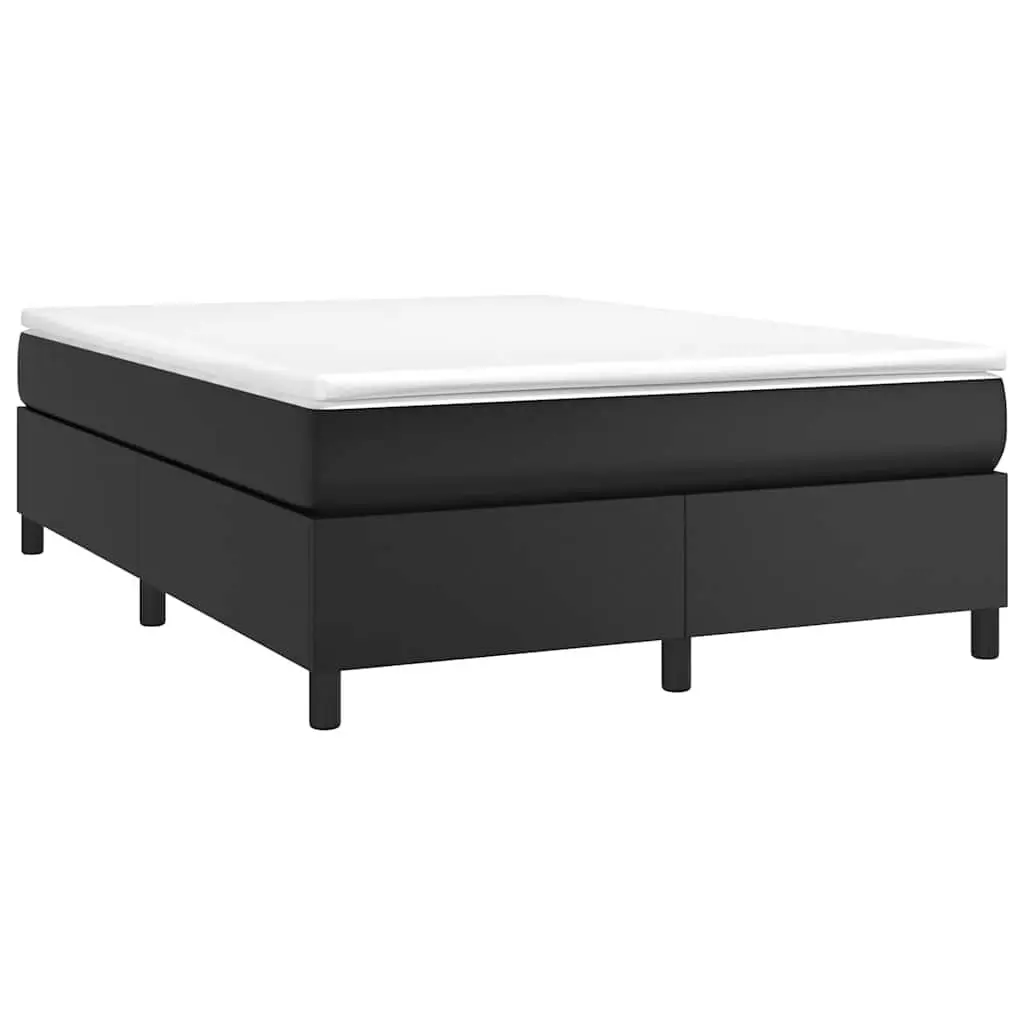 Queen Size Box Spring Bed Faux Leather Black with Integrated Pocket Spring Mattress