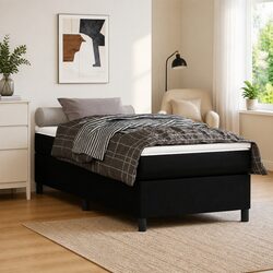 King Single Box Spring Bed with Pocket Mattress Black Faux Leather 106x203cm