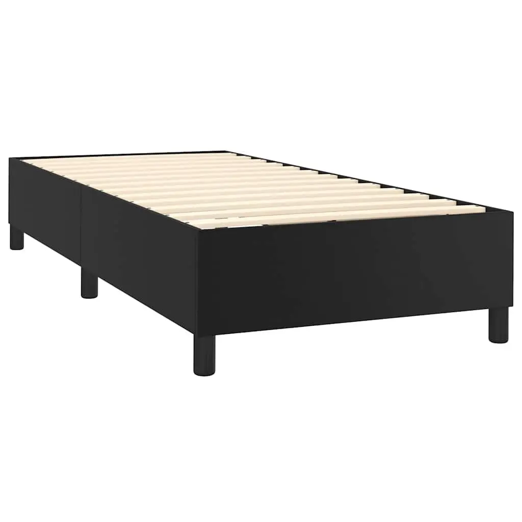 King Single Box Spring Bed with Pocket Mattress Black Faux Leather 106x203cm