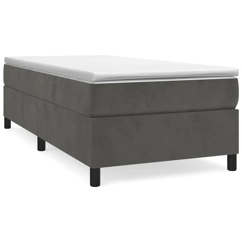 King Single Box Spring Bed with Pocket Mattress Grey Velvet Upholstered