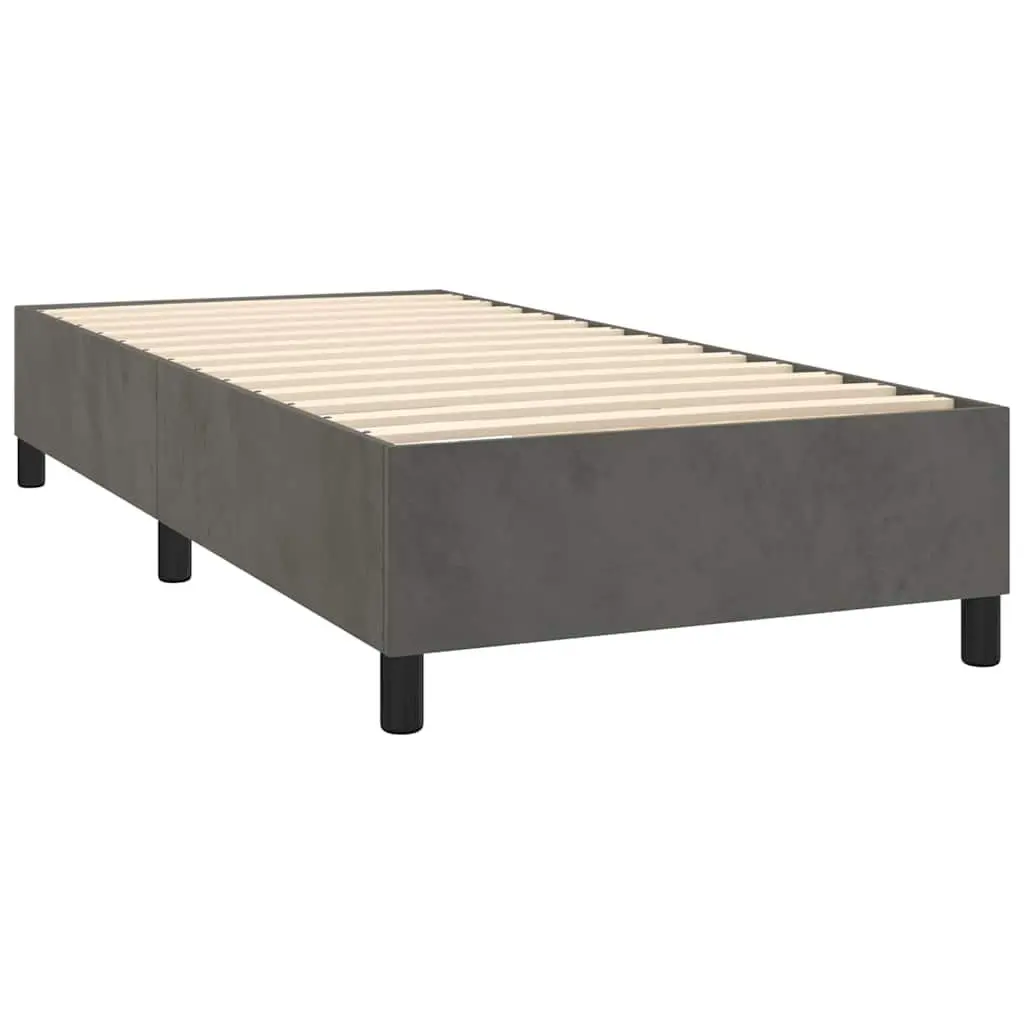 King Single Box Spring Bed with Pocket Mattress Grey Velvet Upholstered