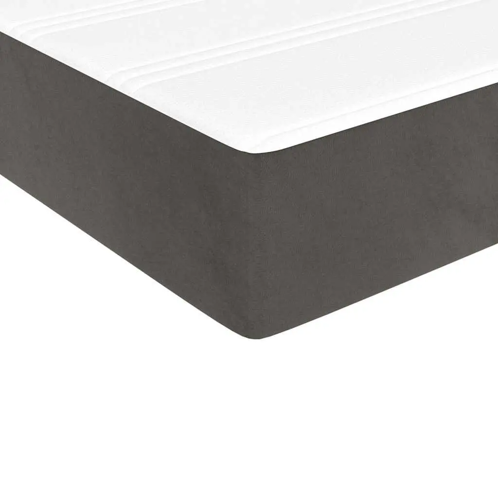 King Single Box Spring Bed with Pocket Mattress Grey Velvet Upholstered