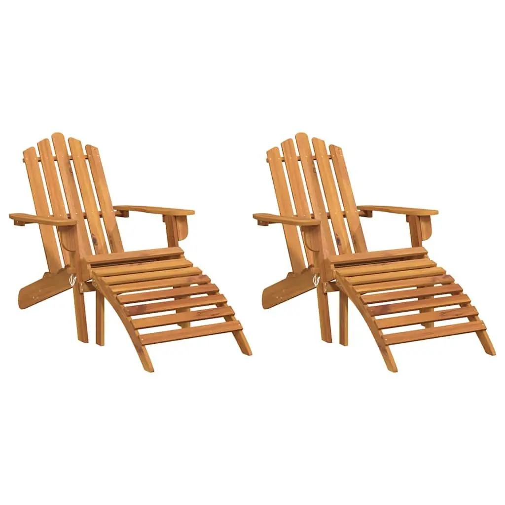 Adirondack Chairs Solid Acacia Wood Brown 2 Pieces with Footrests Foldable Outdoor Garden Patio