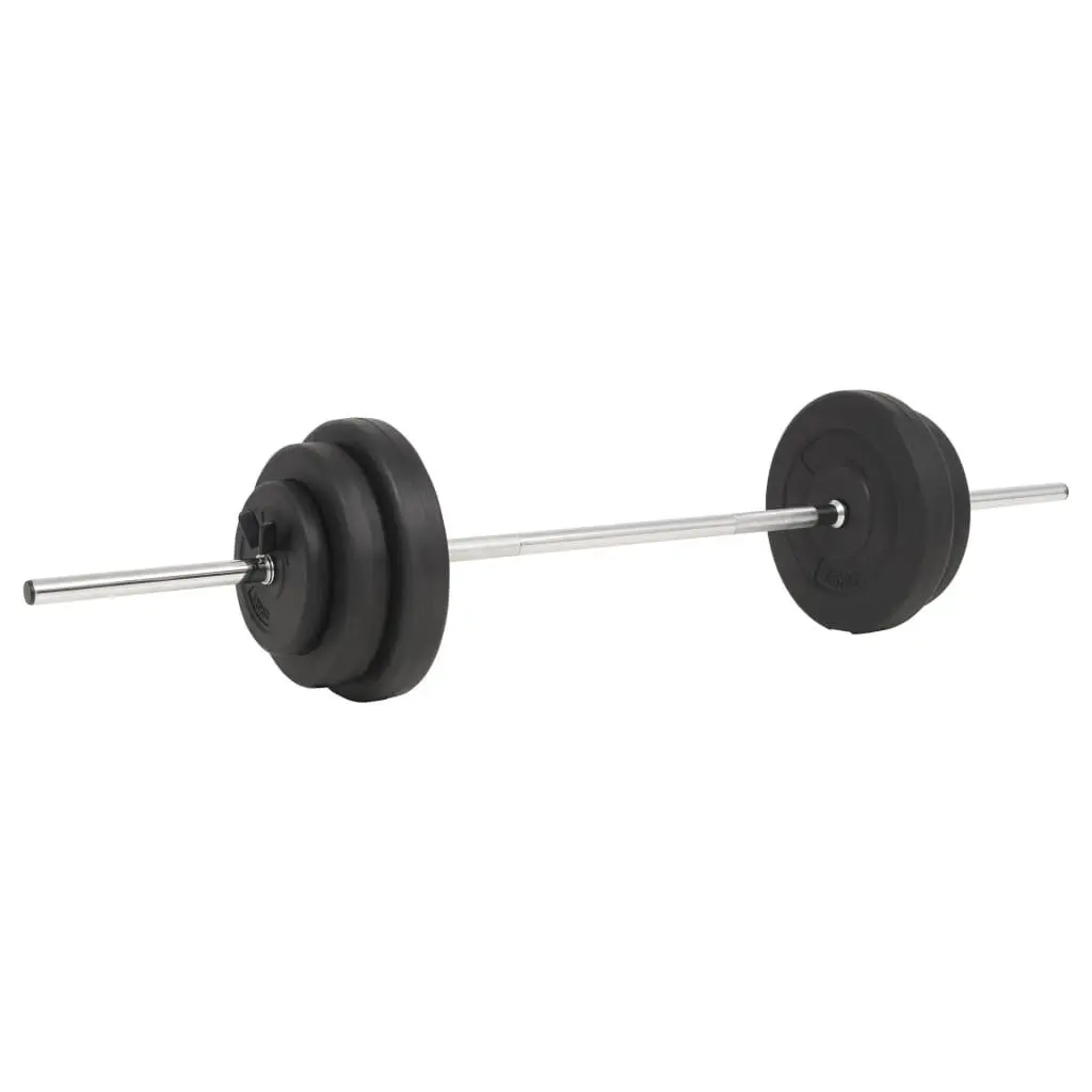 Barbell Set Chrome Plated Steel 60kg Black with Cement Weight Plates for Strength Training