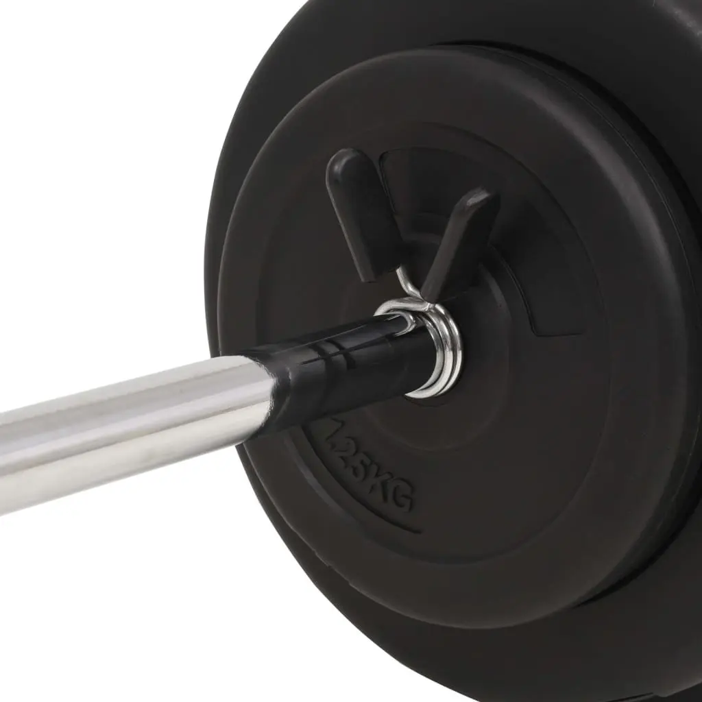 Barbell Set Chrome Plated Steel 60kg Black with Cement Weight Plates for Strength Training