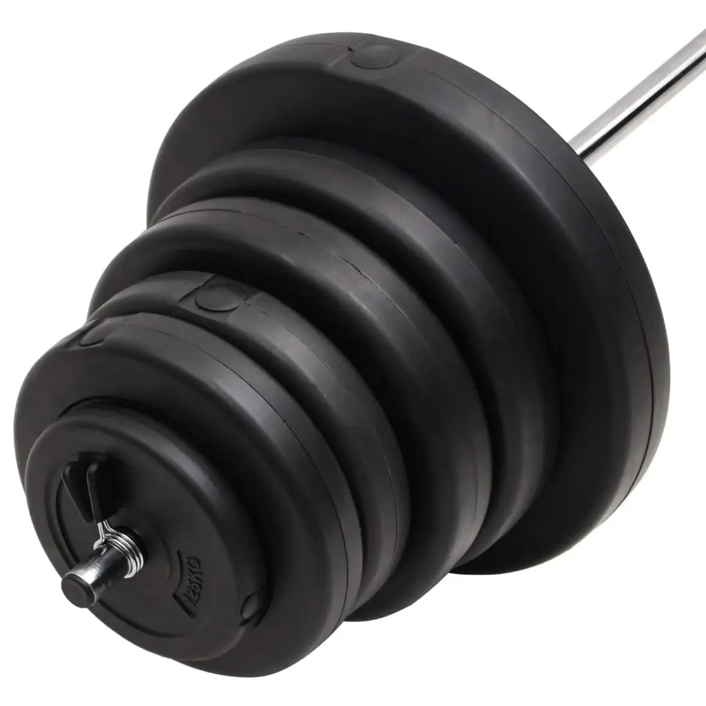 Barbell with Plates 90 kg Chrome Plated Steel Black Weightlifting Training Set