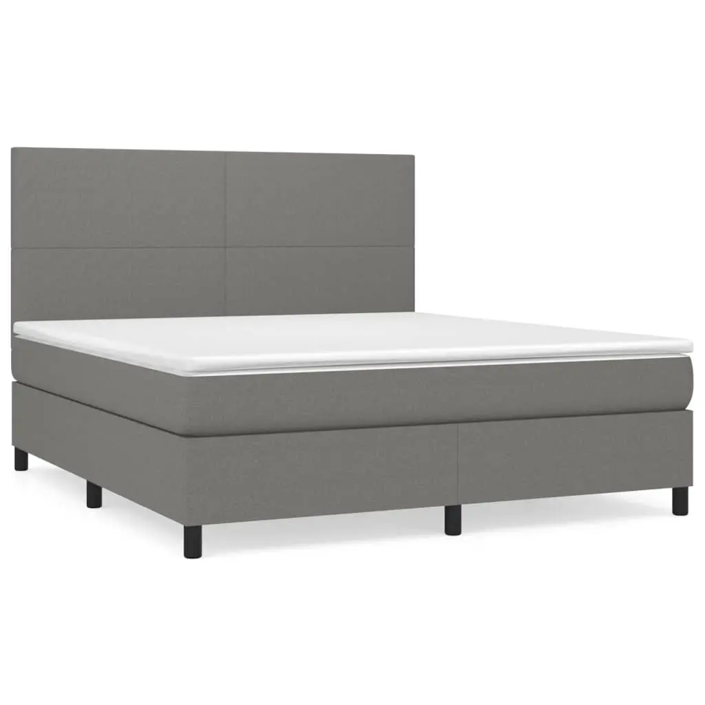 Queen Size Box Spring Bed Frame with Adjustable Headboard Pocket Spring Mattress Dark Grey Fabric