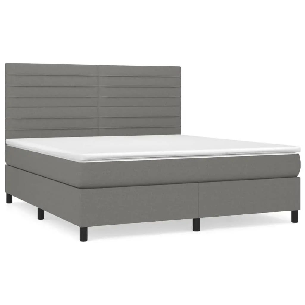 Queen Bed Frame with Integrated Pocket Spring Mattress Dark Grey Fabric Adjustable Headboard