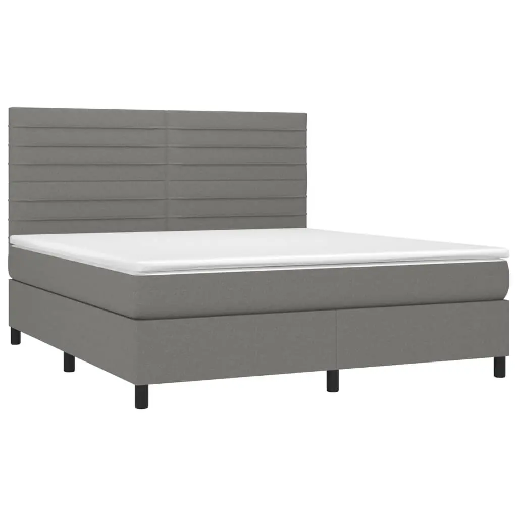 Queen Bed Frame with Integrated Pocket Spring Mattress Dark Grey Fabric Adjustable Headboard